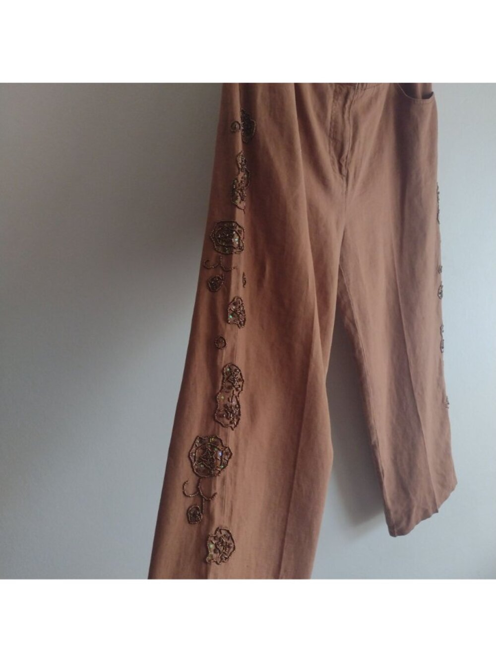 Vintage Y2K Linen Pants w Sequin Embellishments XL Mifaesia Sienna Trousers - Picture 6 of 12